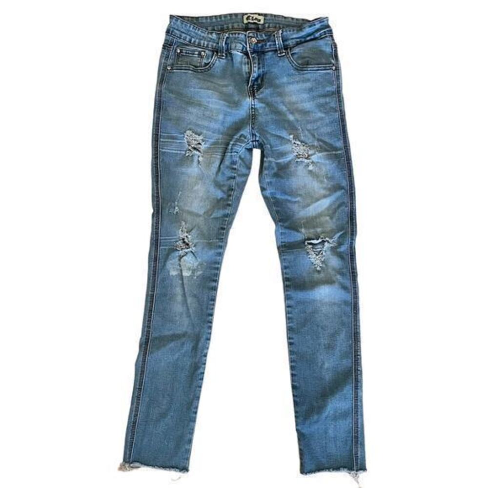 Cleo Distressed Medium Wash Cropped Denim Blue Jeans